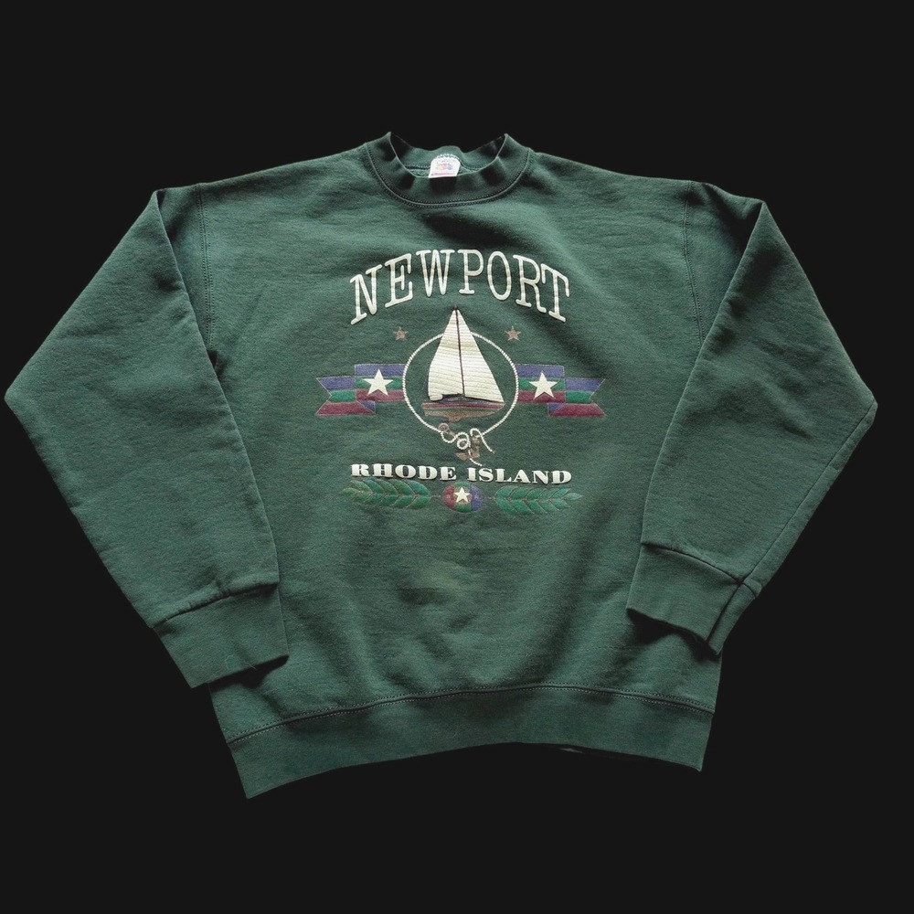 Vintage 80's Newport Rhode Island Sweatshirt Large Green USA Cottagecore